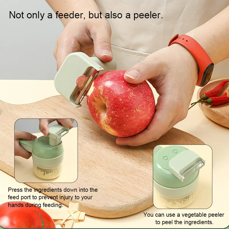 4in1 Electric Vegetable Cutter Home Handheld Wireless Electric Garlic Masher Food Chopper Meat Grinder Fruit Peeler Food Slicer