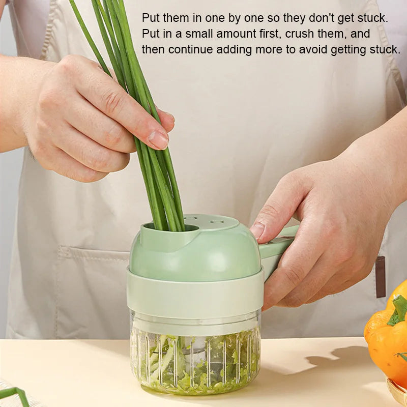 4in1 Electric Vegetable Cutter Home Handheld Wireless Electric Garlic Masher Food Chopper Meat Grinder Fruit Peeler Food Slicer