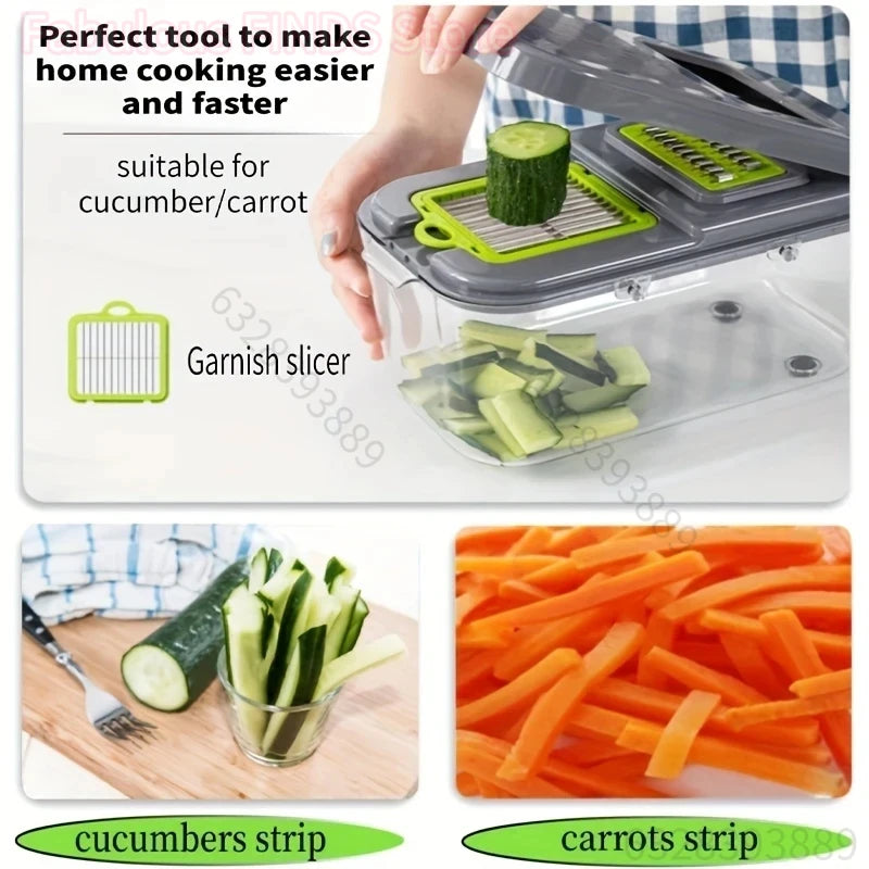 22 In1 Kitchen Vegetable Chopper Multifunctional Fruit Food Shredded Cutter Slicer With Container Box Onion Potato Carrot Mincer