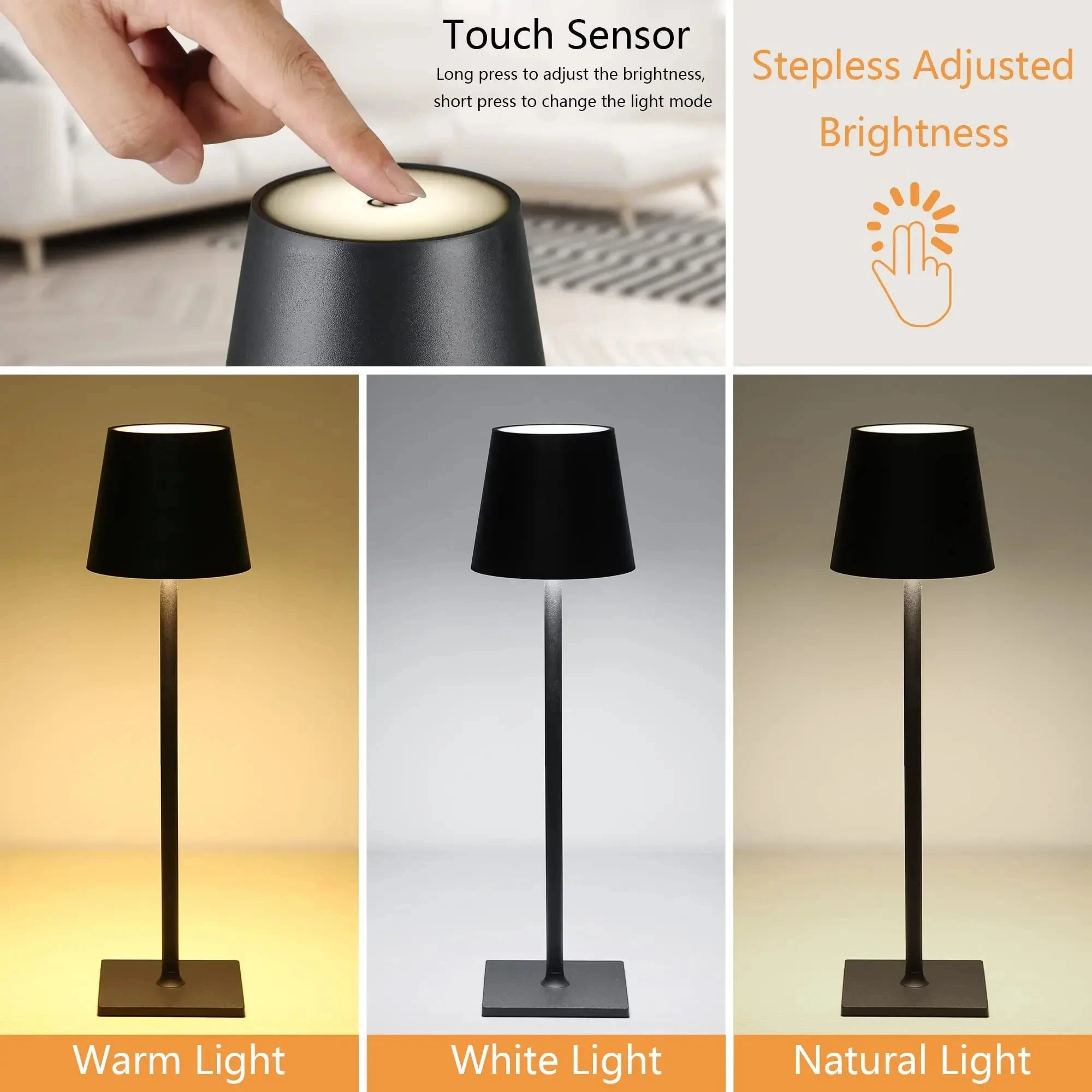 Wireless touch LED charging table lamp with 3-level dimming, suitable for bedside, dining room, bar, and desktop decoration