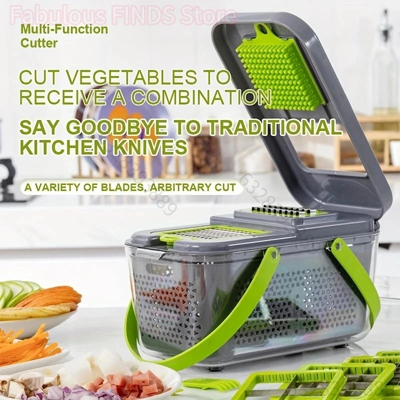 22 In1 Kitchen Vegetable Chopper Multifunctional Fruit Food Shredded Cutter Slicer With Container Box Onion Potato Carrot Mincer