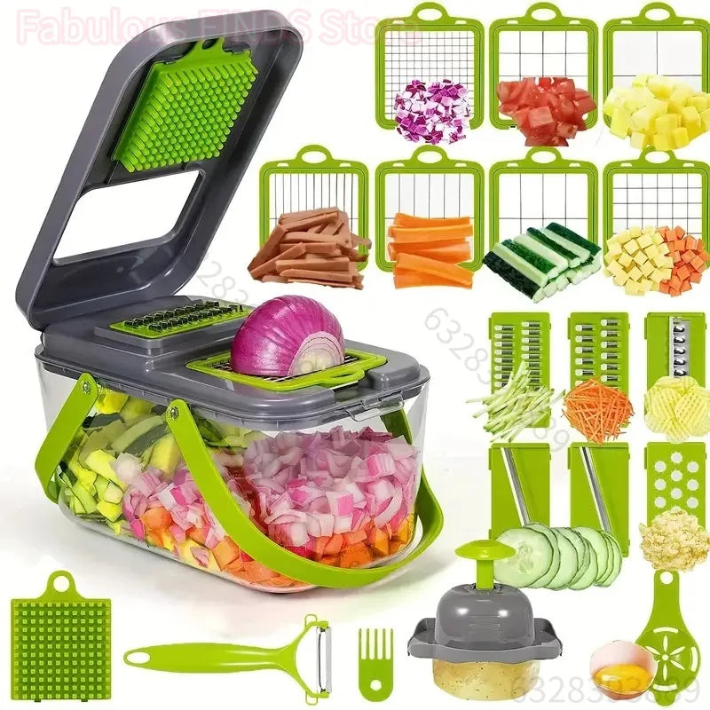 22 In1 Kitchen Vegetable Chopper Multifunctional Fruit Food Shredded Cutter Slicer With Container Box Onion Potato Carrot Mincer