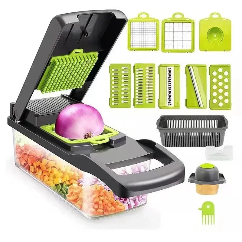 22 In1 Kitchen Vegetable Chopper Multifunctional Fruit Food Shredded Cutter Slicer With Container Box Onion Potato Carrot Mincer